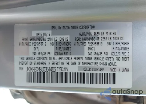 2018 Mazda Cx-5 Touring из США, поврежденный, VIN JM3KFBCM9J0351466